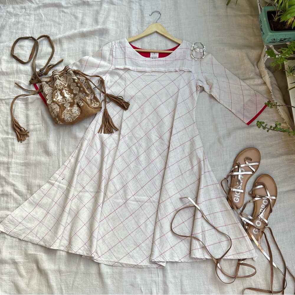 NWOT Indie Picks Off White Dress white red white checks - Picture 1 of 6
